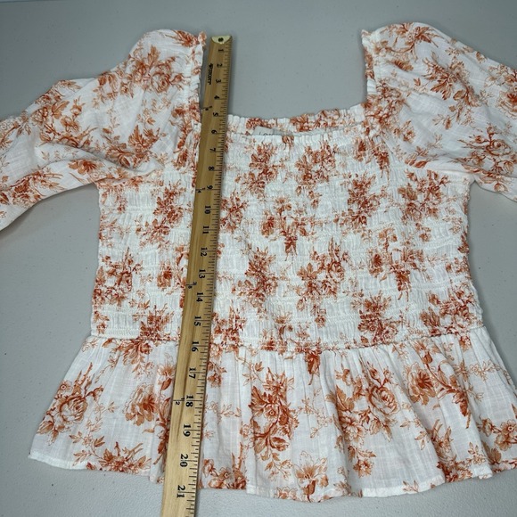Loft Smocked Square Neck Top Size S Cottagecore Floral Boho - Picture 5 of 8